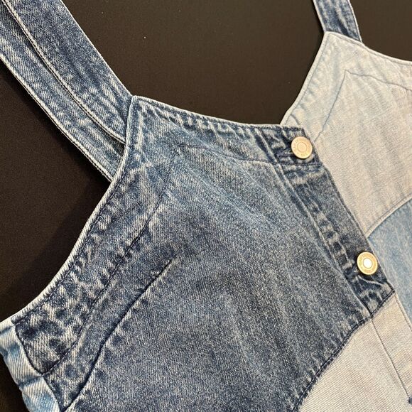 ~ GAP Small Boho Patchwork Denim Mini Dress Button Up 100% Cotton Light/Med/Dark - Picture 9 of 13